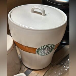 2 Starbucks White Ceramic Canisters
